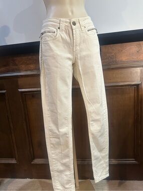 NWT SIZE 26 Dondup Off-White Straight-Leg Jeans with Zip Pocket Accents